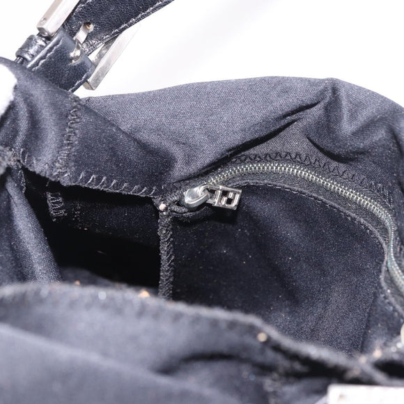 FENDI Mamma Baguette Umhängetasche Baumwoll-Jersey Schwarz Silber Auth 183088