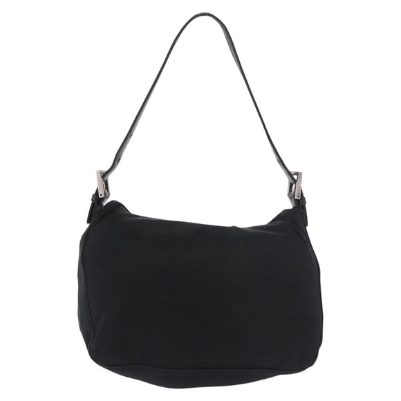 FENDI Mamma Baguette Umhängetasche Baumwoll-Jersey Schwarz Silber Auth 183088