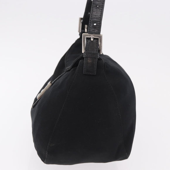 FENDI Mamma Baguette Umhängetasche Baumwoll-Jersey Schwarz Silber Auth 183088