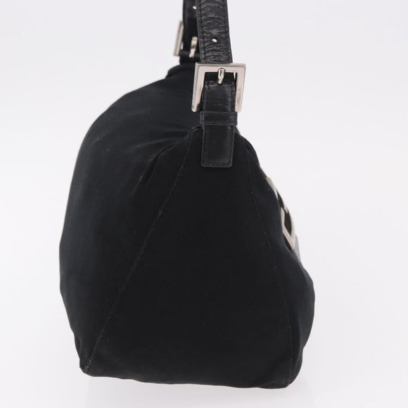 FENDI Mamma Baguette Umhängetasche Baumwoll-Jersey Schwarz Silber Auth 183088