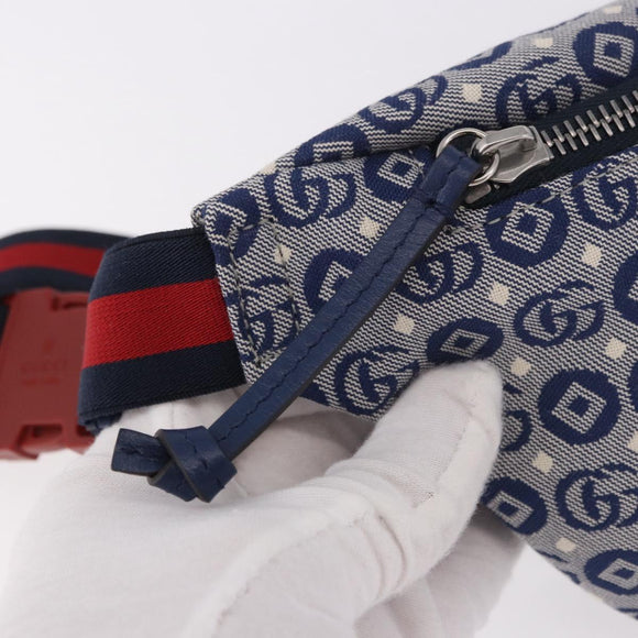 GUCCI Sherry Line Waist bag Canvas Navy Silver Red 502095 Auth 183093M