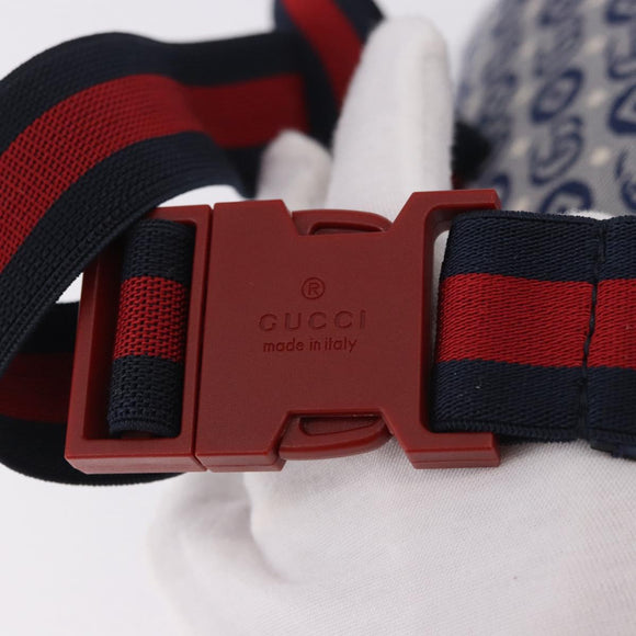 GUCCI Sherry Line Waist bag Canvas Navy Silver Red 502095 Auth 183093M