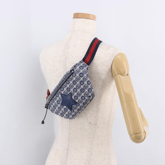 GUCCI Sherry Line Waist bag Canvas Navy Silver Red 502095 Auth 183093M