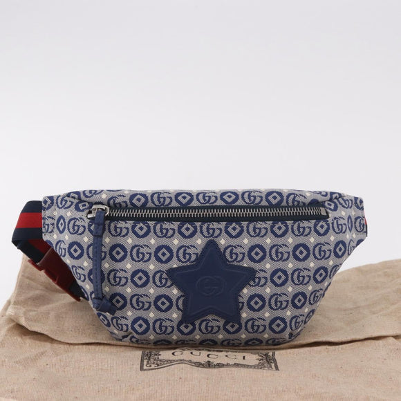 GUCCI Sherry Line Waist bag Canvas Navy Silver Red 502095 Auth 183093M
