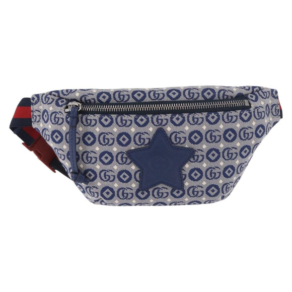 GUCCI Sherry Line Waist bag Canvas Navy Silver Red 502095 Auth 183093M