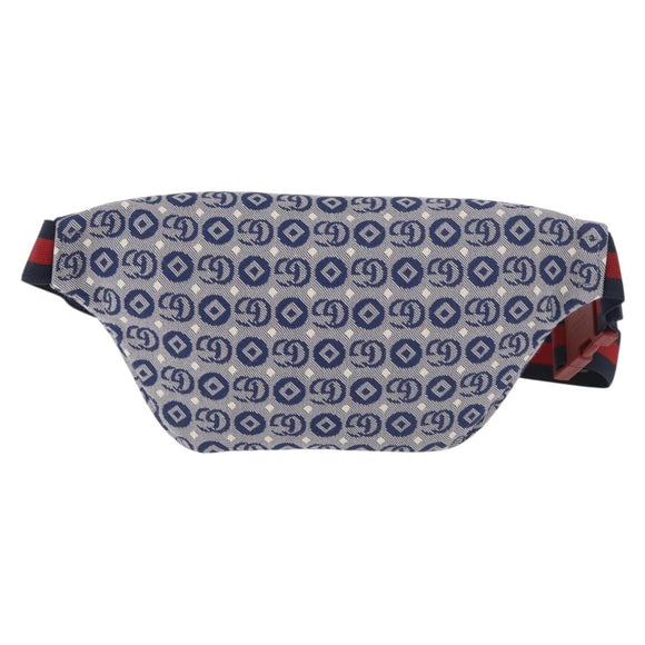 GUCCI Sherry Line Waist bag Canvas Navy Silver Red 502095 Auth 183093M