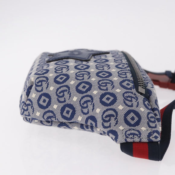 GUCCI Sherry Line Waist bag Canvas Navy Silver Red 502095 Auth 183093M