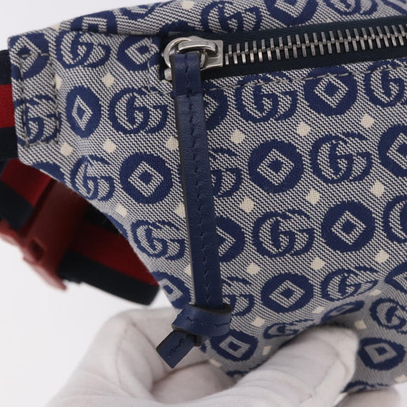 GUCCI Sherry Line Gürteltasche Canvas Marineblau Silber Rot 502095 Auth 183094M
