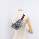 GUCCI Sherry Line Gürteltasche Canvas Marineblau Silber Rot 502095 Auth 183094M-24