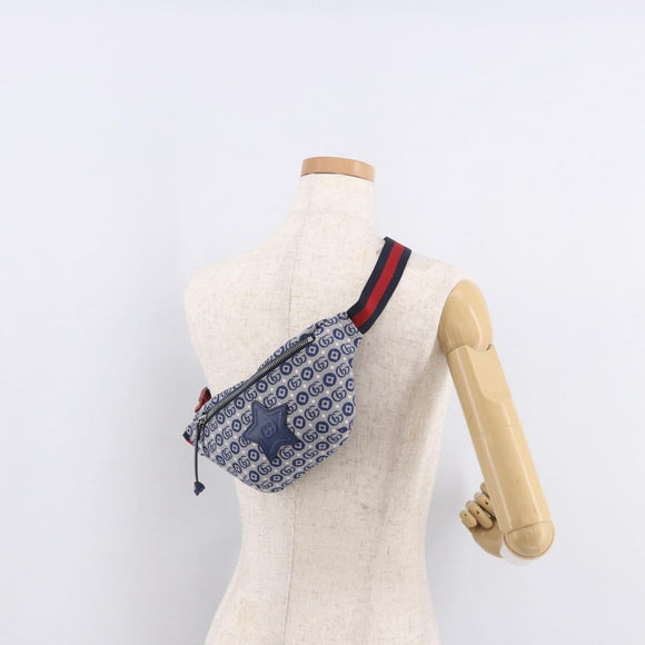 GUCCI Sherry Line Gürteltasche Canvas Marineblau Silber Rot 502095 Auth 183094M