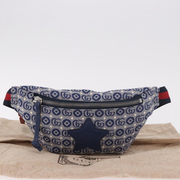 GUCCI Sherry Line Gürteltasche Canvas Marineblau Silber Rot 502095 Auth 183094M
