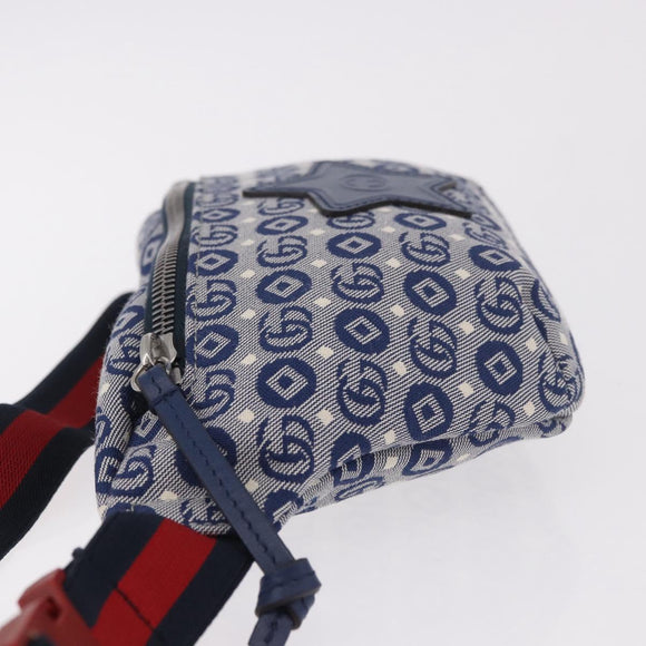 GUCCI Sherry Line Gürteltasche Canvas Marineblau Silber Rot 502095 Auth 183094M