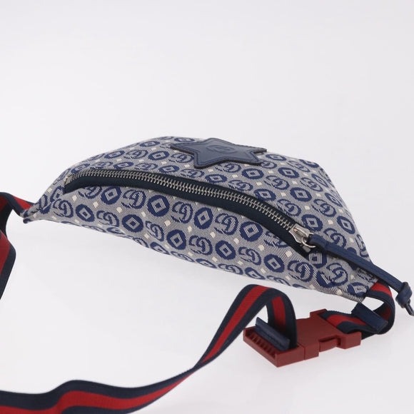 GUCCI Sherry Line Gürteltasche Canvas Marineblau Silber Rot 502095 Auth 183094M