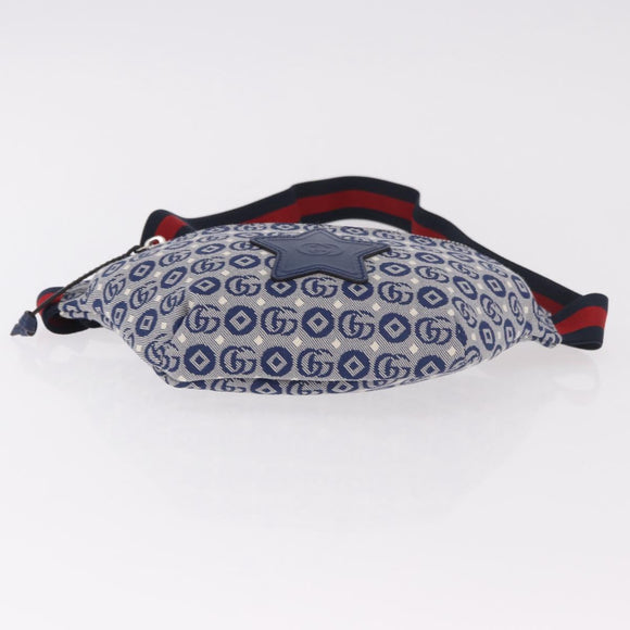 GUCCI Sherry Line Gürteltasche Canvas Marineblau Silber Rot 502095 Auth 183094M