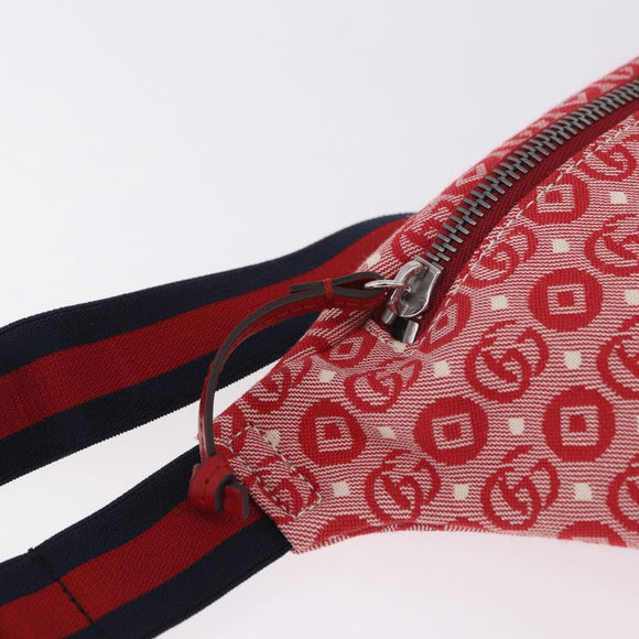 GUCCI Sherry Line Waist bag Canvas Navy Silver Red 502095 Auth 183095M