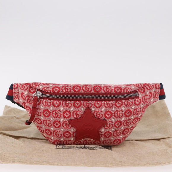 GUCCI Sherry Line Waist bag Canvas Navy Silver Red 502095 Auth 183095M