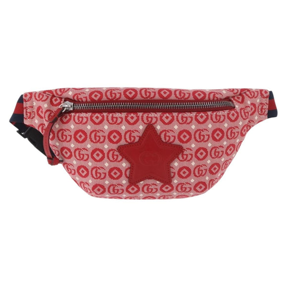 GUCCI Sherry Line Waist bag Canvas Navy Silver Red 502095 Auth 183095M