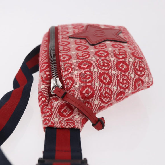 GUCCI Sherry Line Waist bag Canvas Navy Silver Red 502095 Auth 183095M