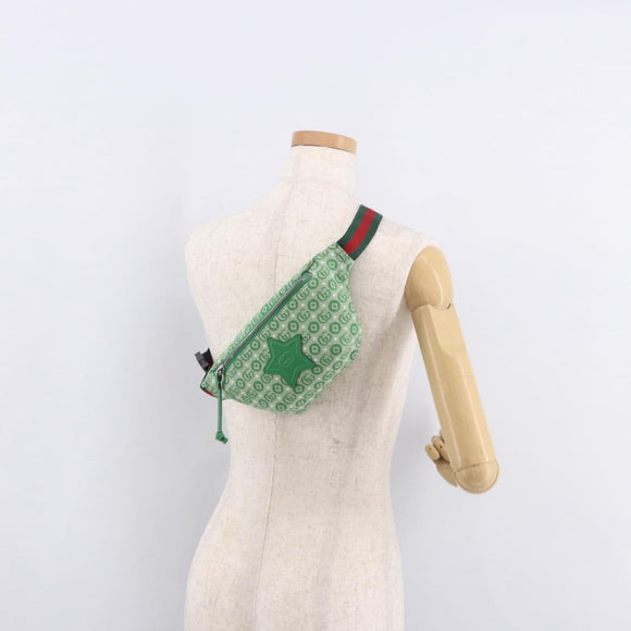 GUCCI Web Sherry Line Waist bag Canvas Green Silver Red 502095 Auth 183096M