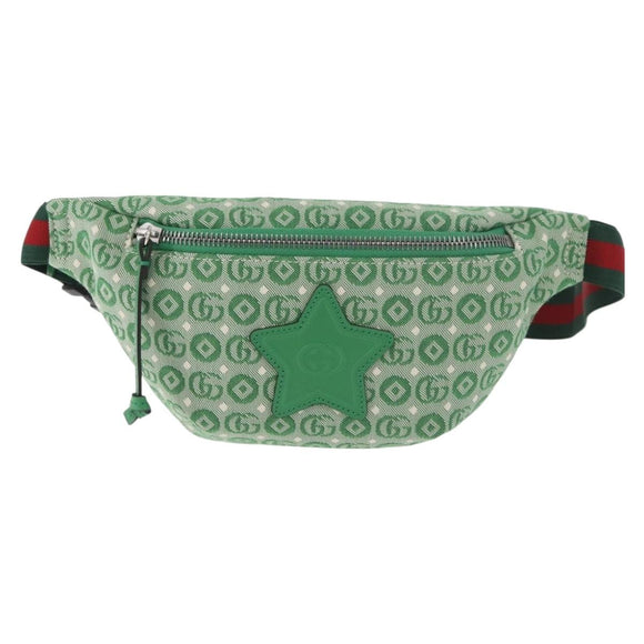 GUCCI Web Sherry Line Waist bag Canvas Green Silver Red 502095 Auth 183096M