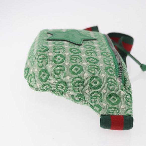 GUCCI Web Sherry Line Waist bag Canvas Green Silver Red 502095 Auth 183096M