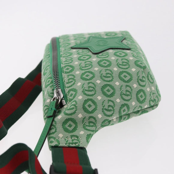 GUCCI Web Sherry Line Waist bag Canvas Green Silver Red 502095 Auth 183096M