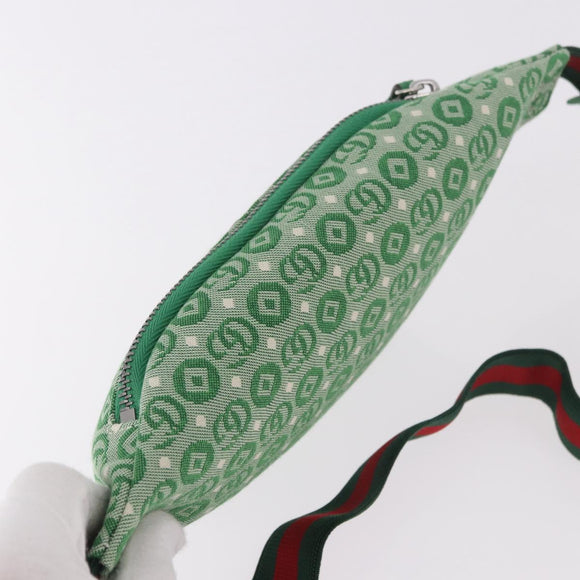 GUCCI Web Sherry Line Waist bag Canvas Green Silver Red 502095 Auth 183096M