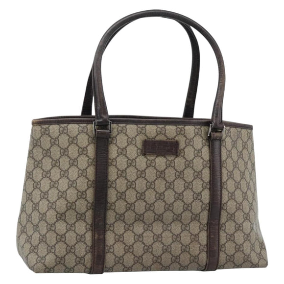 GUCCI GG Supreme Tote Bag PVC Beige Zilver 114595 Auth 183097