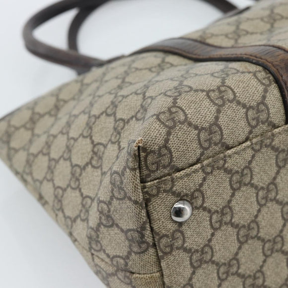 GUCCI GG Supreme Tote Bag PVC Beige Zilver 114595 Auth 183097