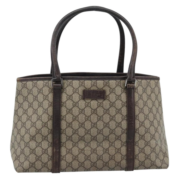 GUCCI GG Supreme Tote Bag PVC Beige Zilver 114595 Auth 183097