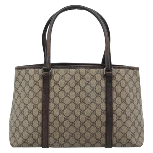GUCCI GG Supreme Tote Bag PVC Beige Zilver 114595 Auth 183097