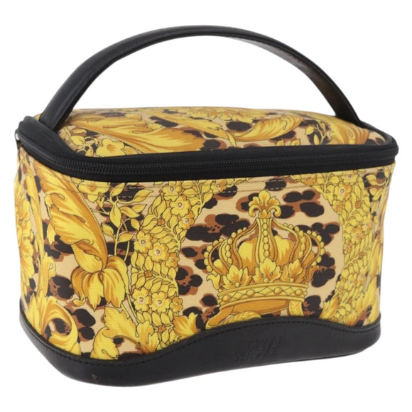 VERSACE Vanity Hand Bag Canvas Yellow Gold Auth 183101A