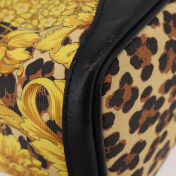 VERSACE Vanity Hand Bag Canvas Yellow Gold Auth 183101A
