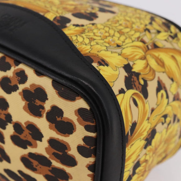VERSACE Vanity Hand Bag Canvas Yellow Gold Auth 183101A