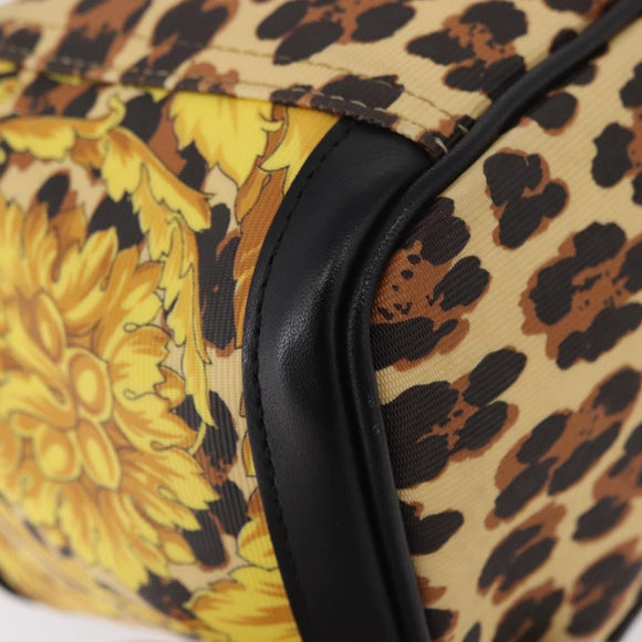 VERSACE Vanity Hand Bag Canvas Yellow Gold Auth 183101A
