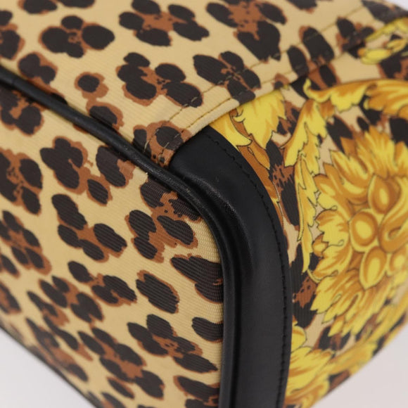 VERSACE Vanity Hand Bag Canvas Yellow Gold Auth 183101A