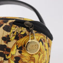 VERSACE Vanity Hand Bag Canvas Yellow Gold Auth 183101A-17