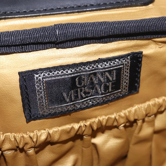 VERSACE Vanity Hand Bag Canvas Yellow Gold Auth 183101A