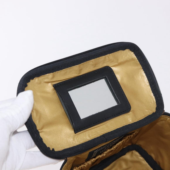 VERSACE Vanity Hand Bag Canvas Yellow Gold Auth 183101A