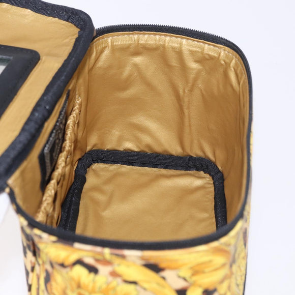 VERSACE Vanity Hand Bag Canvas Yellow Gold Auth 183101A