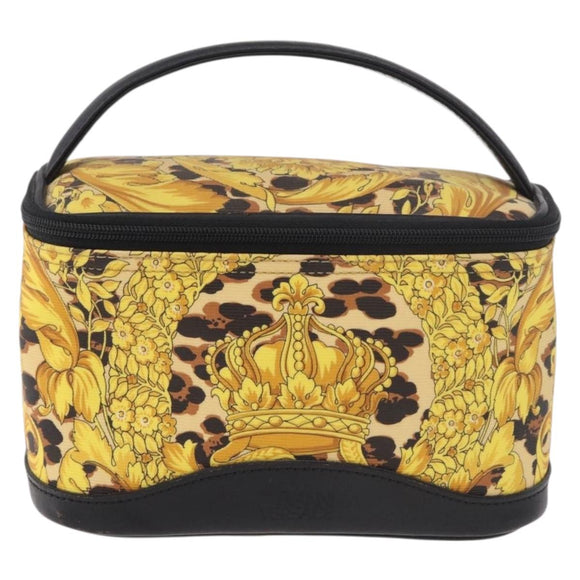 VERSACE Vanity Hand Bag Canvas Yellow Gold Auth 183101A