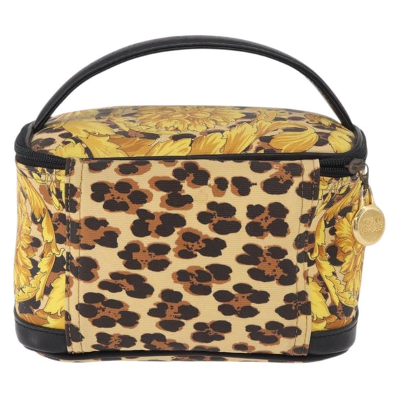 VERSACE Vanity Hand Bag Canvas Yellow Gold Auth 183101A