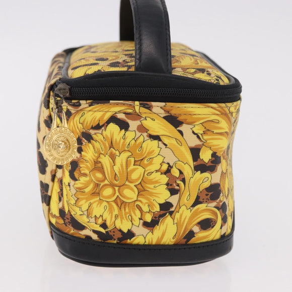 VERSACE Vanity Hand Bag Canvas Yellow Gold Auth 183101A