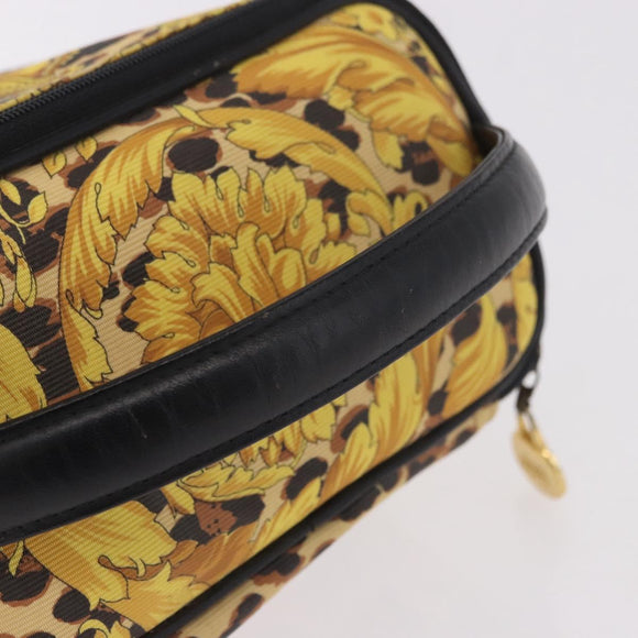 VERSACE Vanity Hand Bag Canvas Yellow Gold Auth 183101A