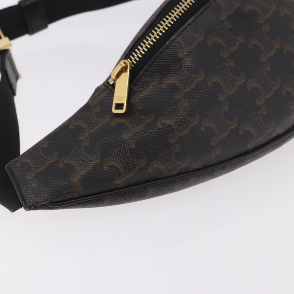 CELINE Triomphe Waist bag PVC Black Gold Auth 183105M