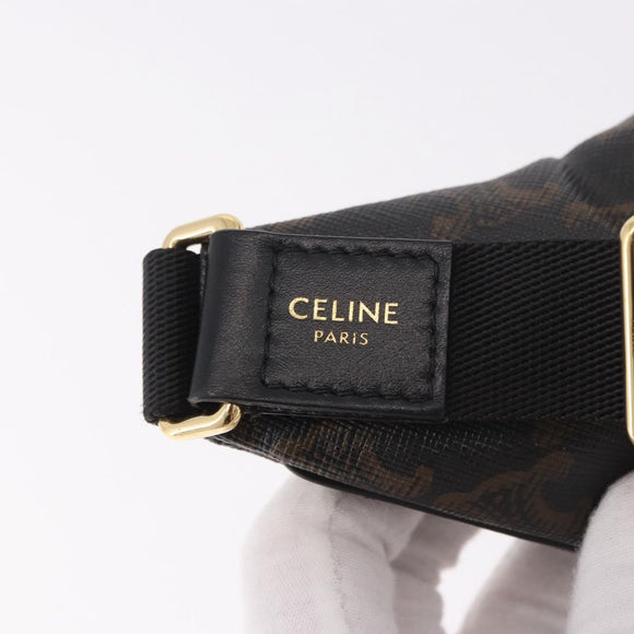 CELINE Triomphe Waist bag PVC Black Gold Auth 183105M