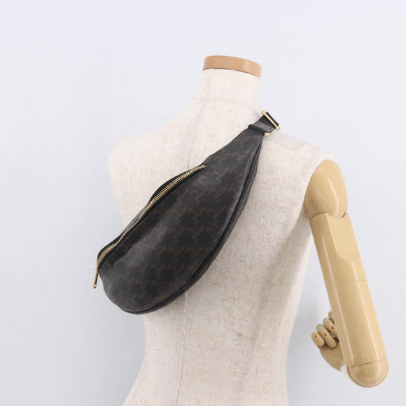 CELINE Triomphe Waist bag PVC Black Gold Auth 183105M