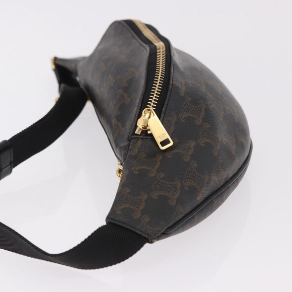 CELINE Triomphe Waist bag PVC Black Gold Auth 183105M