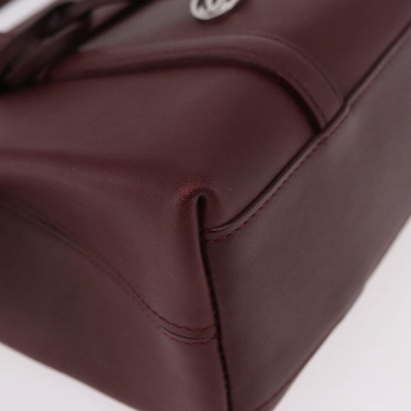 CARTIER Hand Bag Leather Bordeaux Silver Auth 183107V