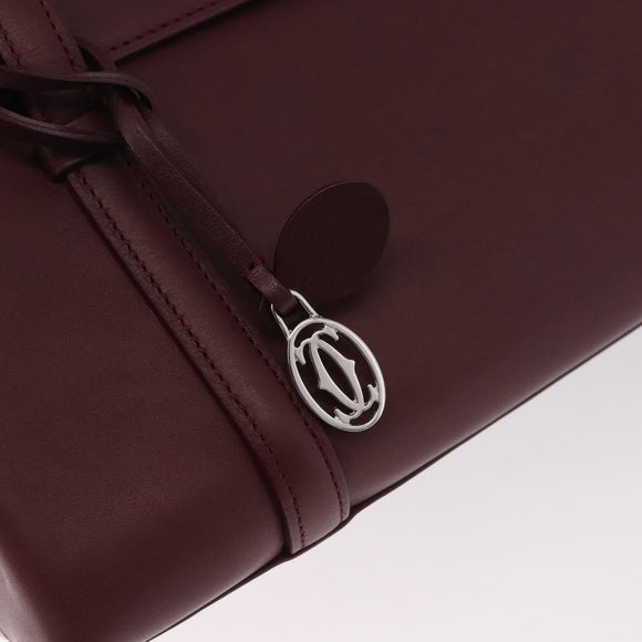 CARTIER Hand Bag Leather Bordeaux Silver Auth 183107V